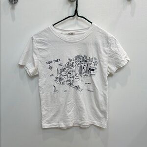 Brandy Melville White Crop Top with Cityscape Sketch